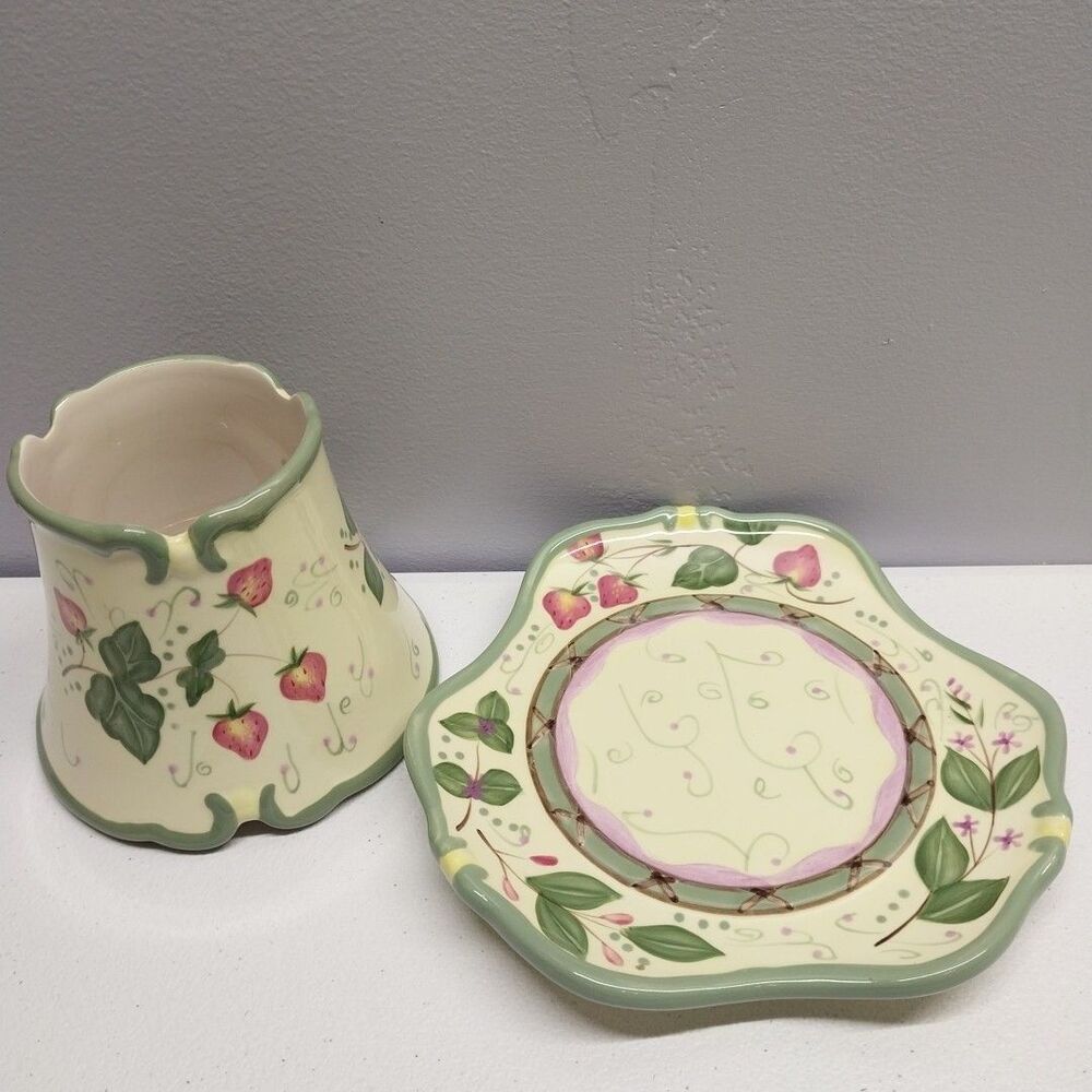 PartyLite Strawberry Fields Candle Shade Plate Small Jar Topper Retired P8098
